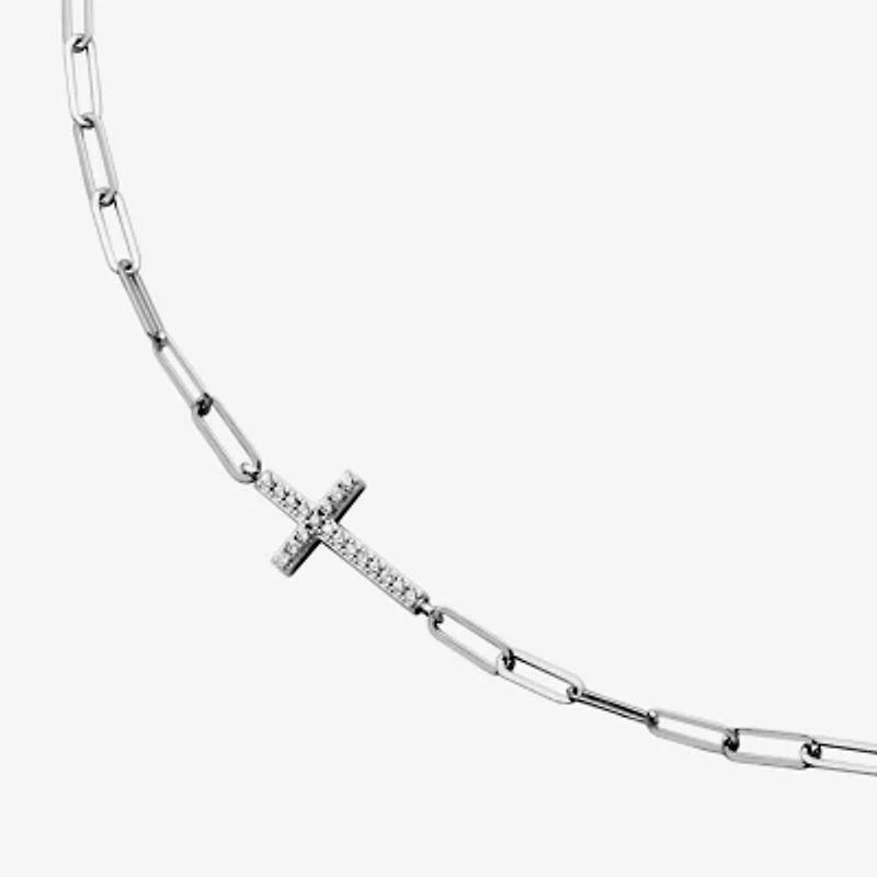 Paris 1901 By Charles Garnier Womens White Cubic Zirconia Sterling Silver Cross 18 Inch Pendant Necklace