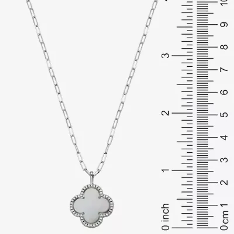 Womens 1 7/8 CT. T.W. White Mother Of Pearl Sterling Silver Clover 17 Inch Pendant Necklace