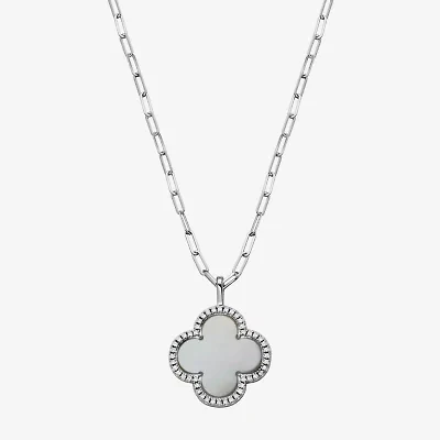 Womens 1 7/8 CT. T.W. White Mother Of Pearl Sterling Silver Clover 17 Inch Pendant Necklace