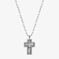 Womens 1 1/8 CT. T.W. White Mother Of Pearl Sterling Silver Cross 17 Inch Pendant Necklace