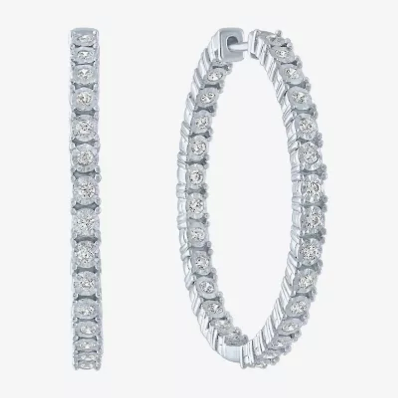 (G-H / SI2-I1) 1 CT. T.W. Lab Grown White Diamond Sterling Silver 32mm Hoop Earrings