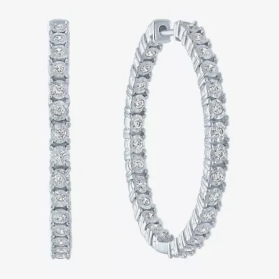 (G-H / SI2-I1) 1 CT. T.W. Lab Grown White Diamond Sterling Silver 32mm Hoop Earrings