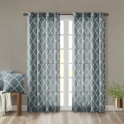 Madison Park Westmont Fretwork Print Grommet Top Light-Filtering Single Curtain Panel
