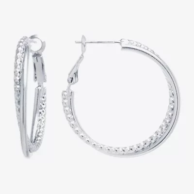 Silver Reflections Womens 31.5mm Round Hoop Earrings