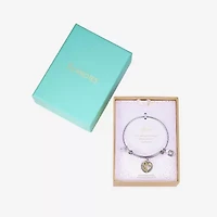 Footnotes Mom Womens Crystal Stainless Steel Heart Bangle Bracelet