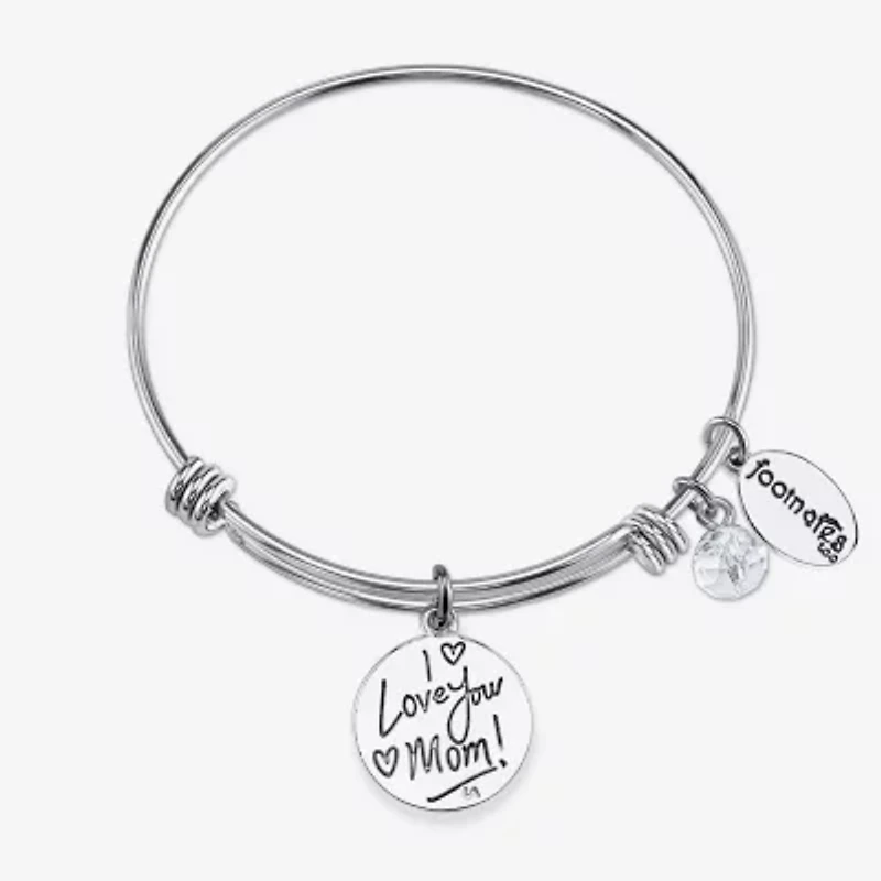 Footnotes Mom Womens Crystal Stainless Steel Heart Bangle Bracelet