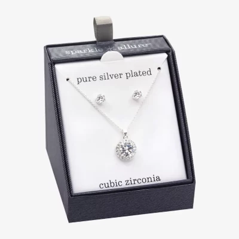 Sparkle Allure Womens White Cubic Zirconia Pure Silver Over Brass 2-pc. Jewelry Set