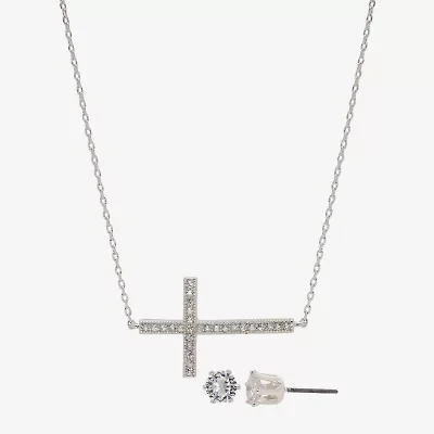Sparkle Allure Womens White Cubic Zirconia Pure Silver Over Brass Cross 2-pc. Jewelry Set