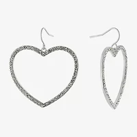 Sparkle Allure Womens Crystal Pure Silver Over Brass Heart Drop Earrings
