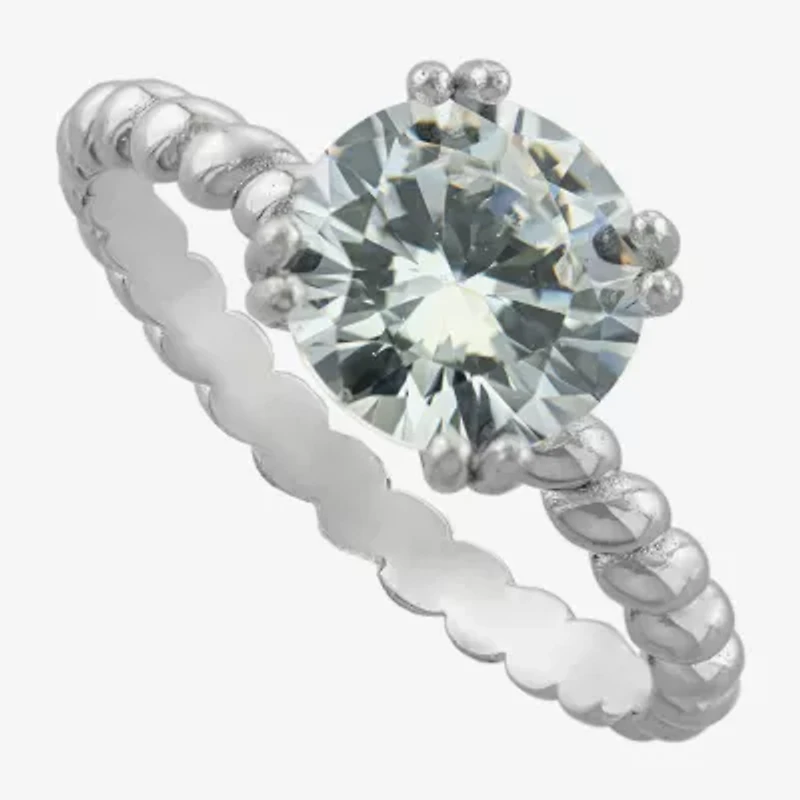 Silver Treasures Womens Cubic Zirconia Sterling Silver Solitaire Engagement Ring