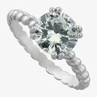 Silver Treasures Womens Cubic Zirconia Sterling Silver Solitaire Engagement Ring