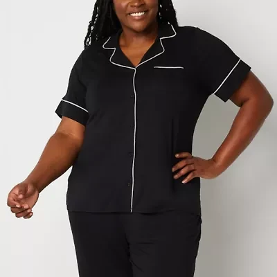 Liz Claiborne Cool and Calm Womens Short Sleeve Plus Pajama Top