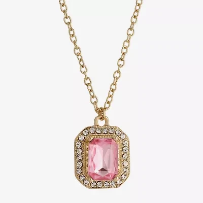 1928 Gold Tone Womens Pink Crystal Alloy 16 Inch Pendant Necklace