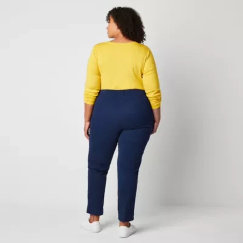 St. John's Bay Womens Plus Adaptive Easy-on + Easy-off Seated Wear Slim Mid Rise Trouser