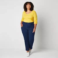 St. John's Bay Womens Plus Adaptive Easy-on + Easy-off Seated Wear Slim Mid Rise Trouser