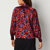 Worthington Womens Mock Neck Long Sleeve Blouse