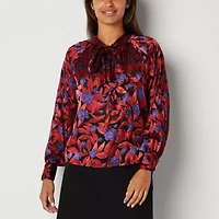 Worthington Womens Mock Neck Long Sleeve Blouse