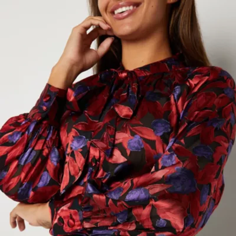 Worthington Womens Mock Neck Long Sleeve Blouse