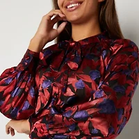 Worthington Womens Mock Neck Long Sleeve Blouse