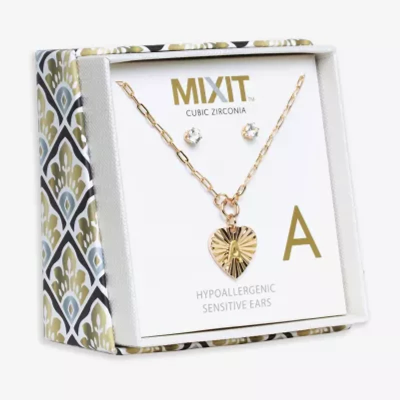 Mixit Hypoallergenic Gold Tone Womens Cubic Zirconia Heart 2-pc. Jewelry Set