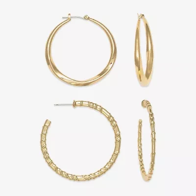 Mixit Hypoallergenic Gold Tone Hoop Womens Hypoallergenic 2 Pair Earring Set