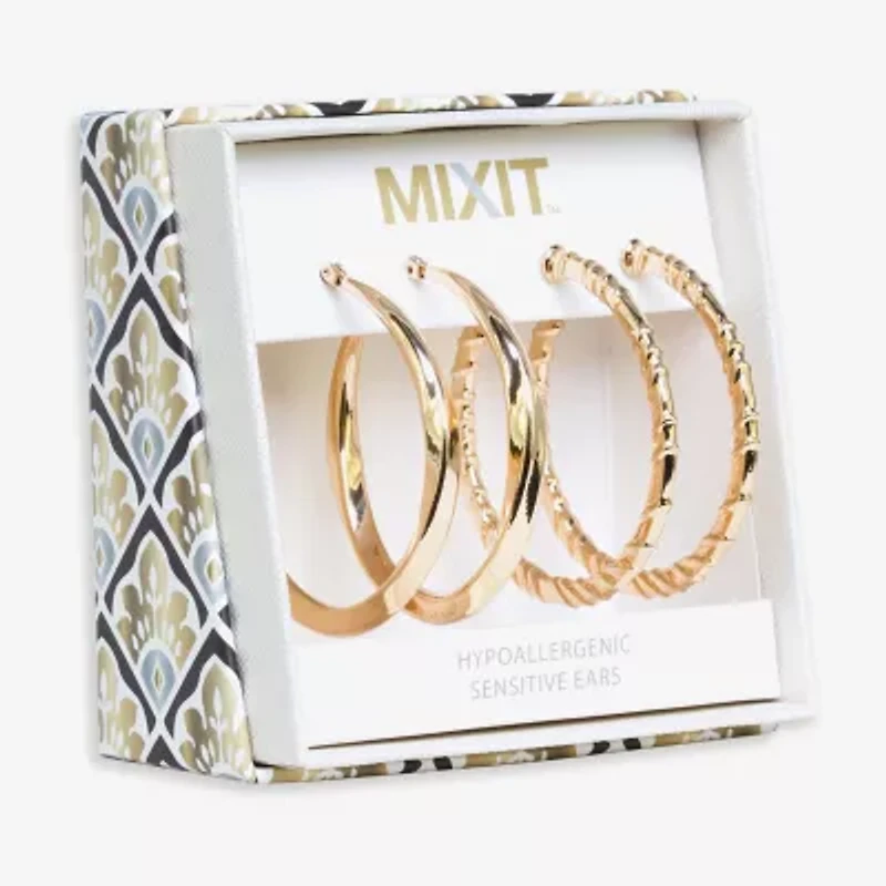 Mixit Hypoallergenic Gold Tone Hoop Womens Hypoallergenic 2 Pair Earring Set