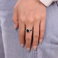 Pear-Shaped Genuine Black Onyx and White Topaz Ring
