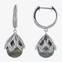 Womens Gray Cultured Tahitian Pearl Sterling Silver Drop Earrings