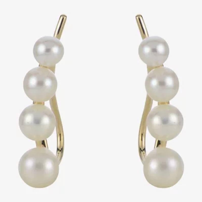 Cultured Freshwater Pearl and 14K Yellow Gold Climber Earrings