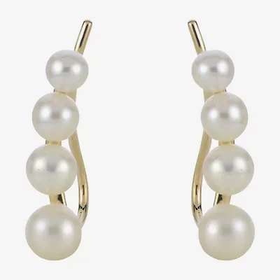 Cultured Freshwater Pearl and 14K Yellow Gold Climber Earrings