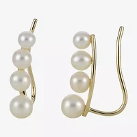 Cultured Freshwater Pearl and 14K Yellow Gold Climber Earrings
