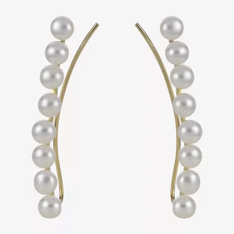 Womens White Cultured Freshwater Pearl 10K Gold Ear Climbers