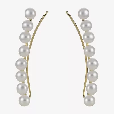 Womens White Cultured Freshwater Pearl 10K Gold Ear Climbers
