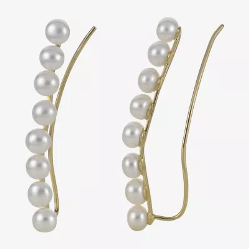 Womens White Cultured Freshwater Pearl 10K Gold Ear Climbers