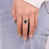 Womens Genuine Black Onyx Sterling Silver Halo Cocktail Ring
