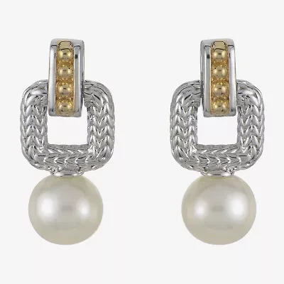 Womens White Cultured Freshwater Pearl 14K Two Tone Gold Over Silver Drop Earrings