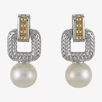 Womens White Cultured Freshwater Pearl 14K Two Tone Gold Over Silver Drop Earrings