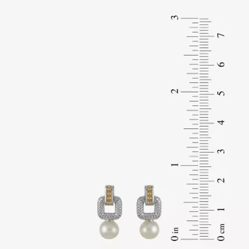 Womens White Cultured Freshwater Pearl 14K Two Tone Gold Over Silver Drop Earrings