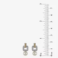 Womens White Cultured Freshwater Pearl 14K Two Tone Gold Over Silver Drop Earrings