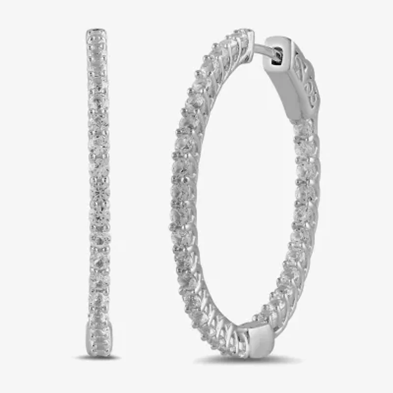 Womens Lab Created White Sapphire Sterling Silver 7.8mm Hoop Earrings