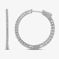 Womens Lab Created White Sapphire Sterling Silver 7.8mm Hoop Earrings