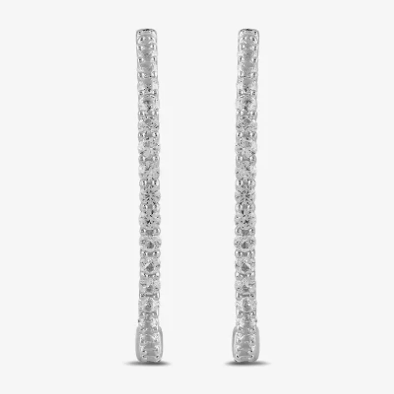 Womens Lab Created White Sapphire Sterling Silver 7.8mm Hoop Earrings