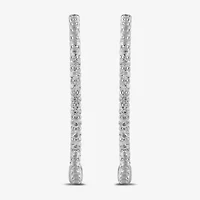 Womens Lab Created White Sapphire Sterling Silver 7.8mm Hoop Earrings