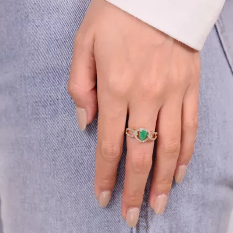 Womens 1/4 CT. T.W. Genuine Green Emerald 10K Gold Cocktail Ring