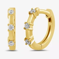 Womens Diamond Accent Lab Grown White Diamond Accent 10K Gold 10.4mm Hoop Earrings