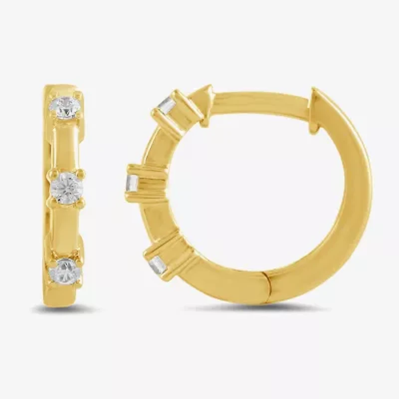 Womens Diamond Accent Lab Grown White Diamond Accent 10K Gold 10.4mm Hoop Earrings
