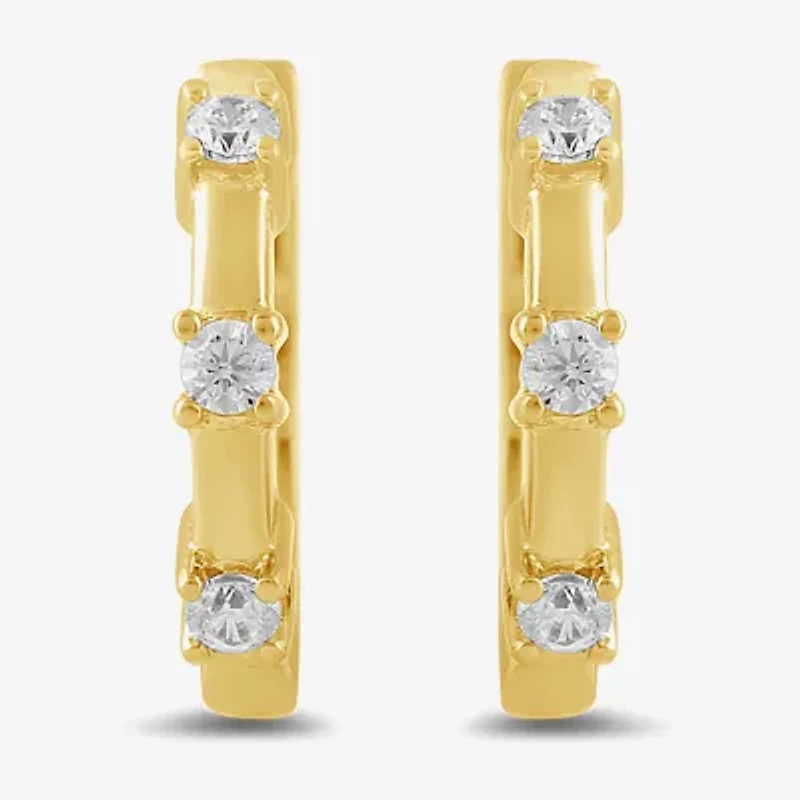 Womens Diamond Accent Lab Grown White Diamond Accent 10K Gold 10.4mm Hoop Earrings