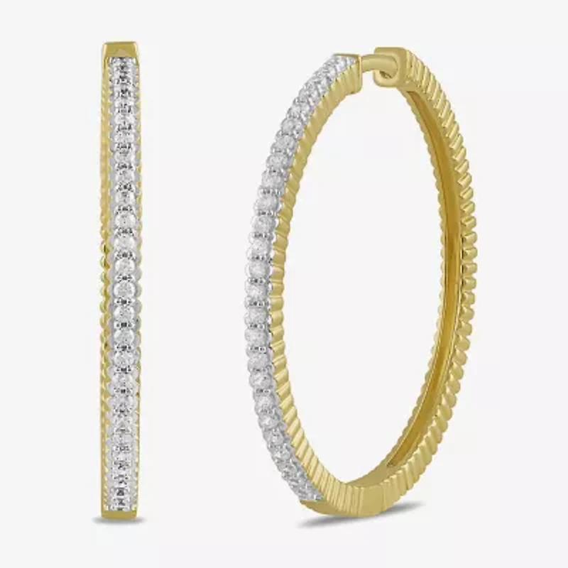 Womens 1/2 CT. T.W. Lab Grown White Diamond 14K Gold Over Silver Sterling Silver 31.9mm Hoop Earrings