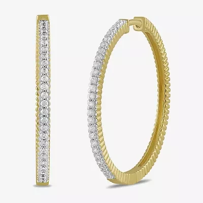 Womens 1/2 CT. T.W. Lab Grown White Diamond 14K Gold Over Silver Sterling Silver 31.9mm Hoop Earrings