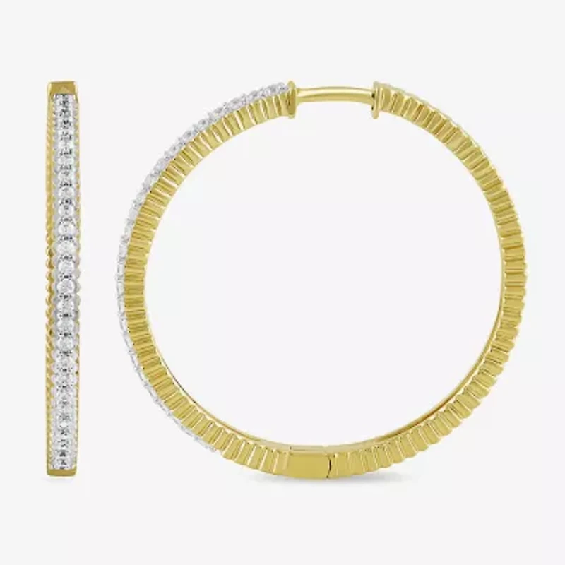 Womens 1/2 CT. T.W. Lab Grown White Diamond 14K Gold Over Silver Sterling Silver 31.9mm Hoop Earrings